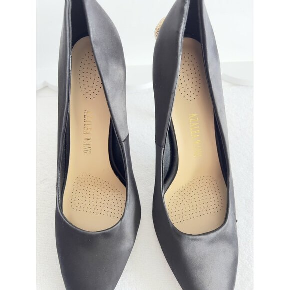 Azalea Wang Size 10 Snake Shoes Black Satin Stilleto Dramatic Slip On Almond Toe - Picture 13 of 16